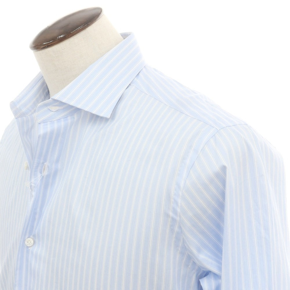 【新品】バルバ BARBA ブロードコットン ストライプ ドレスシャツ ライトブルーxホワイト【 41 】【 状態ランクN 】【 メンズ 】