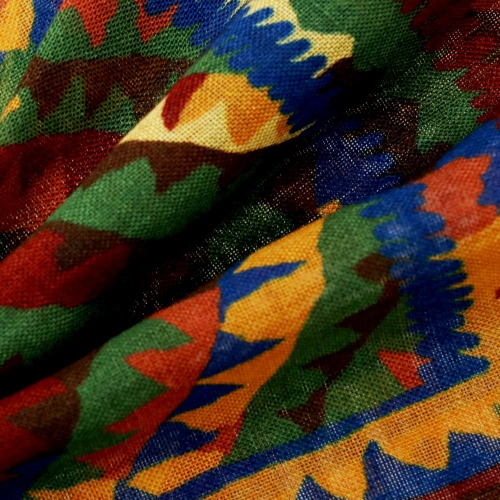 【新品】ドレイクス DRAKES ウールシルク プリント ポケットチーフ ブラウン×グリーン系【 状態ランクN 】【 メンズ 】