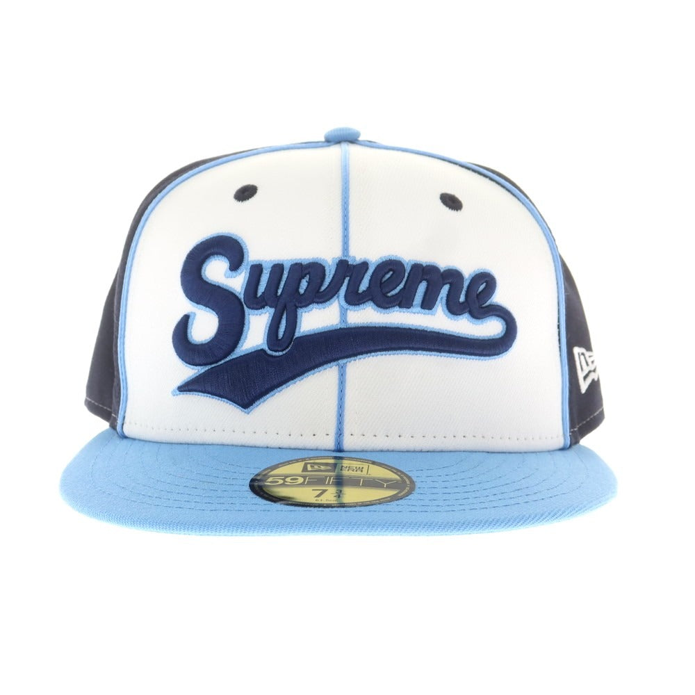 【中古】シュプリーム Supreme 2025年春夏 Piping Script Logo New Era ポリエステル キャップ ネイビーxライトブルー【 7 3/4 】【 状態ランクA 】【 メンズ 】