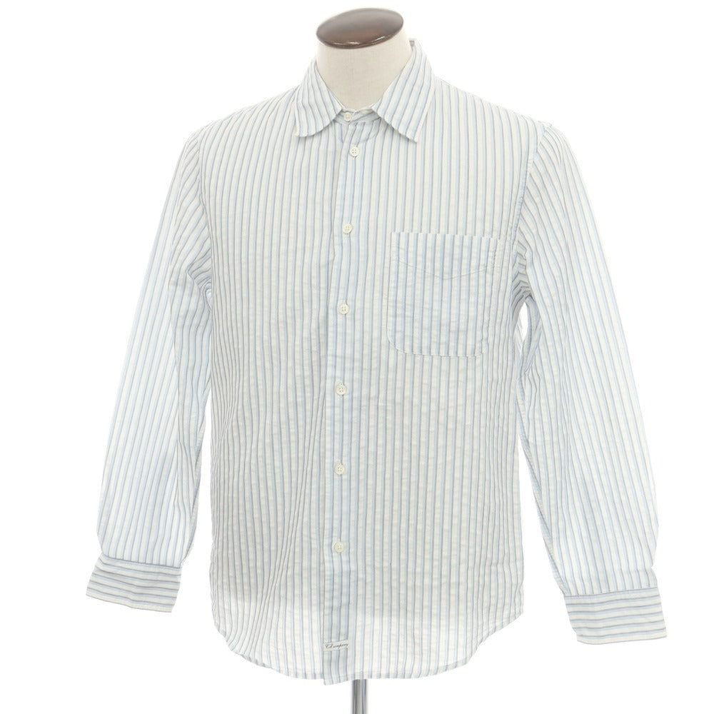 【中古】シーピーカンパニー C.P.Company コットンナイロン ストライプ カジュアルシャツ ホワイトxライトブルー【 3 】【 状態ランクC 】【 メンズ 】