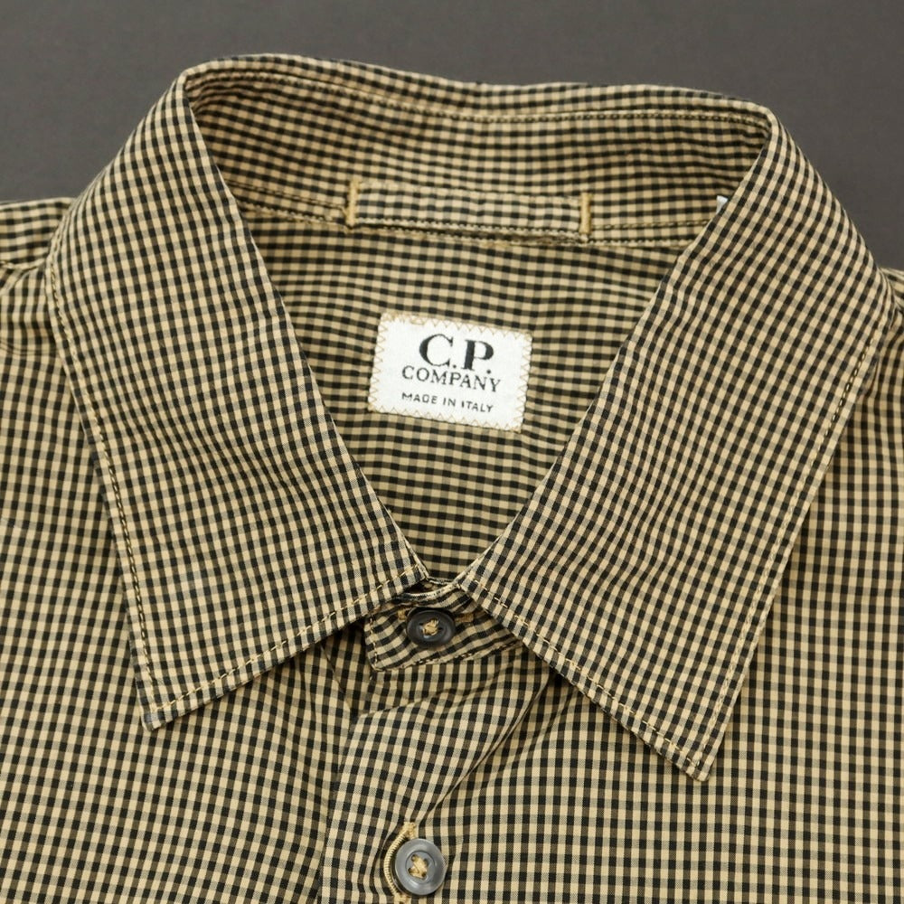 【中古】シーピーカンパニー C.P.Company コットンキュプラ チェック カジュアルシャツ ベージュxブラック【 3 】【 状態ランクC 】【 メンズ 】