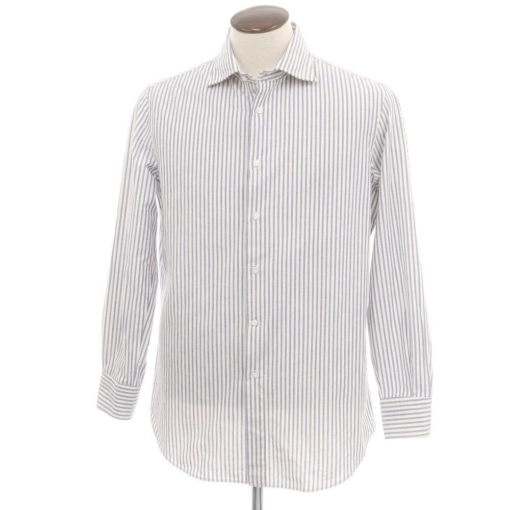 【中古】ストラスブルゴ STRASBURGO コットン ストライプ ワイドカラー カジュアルシャツ ホワイトxブルー【 XL 】【 状態ランクB 】【 メンズ 】