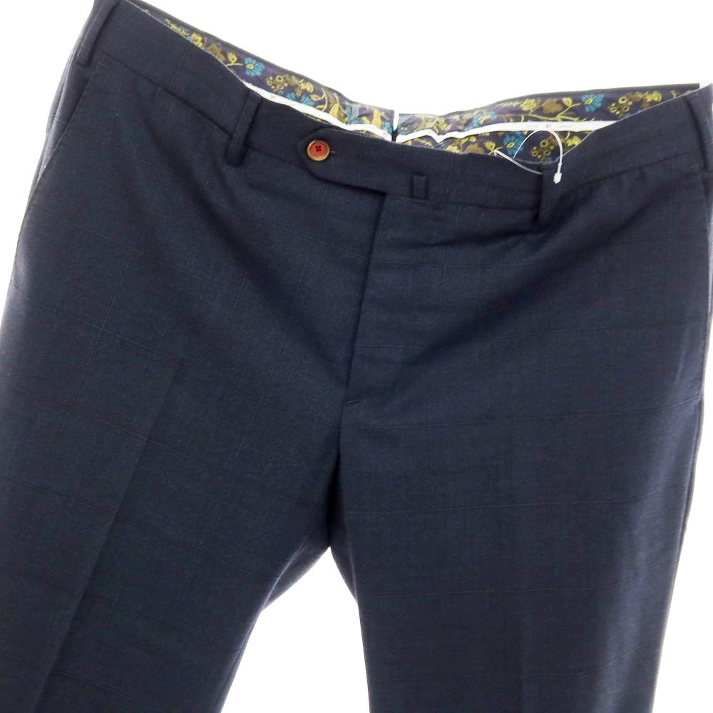 【中古】ピーティートリノ PT TORINO ストレッチ ポリエステルウール チェック ドレススラックスパンツ ダークネイビー【サイズ54】【 状態ランクB 】【 メンズ 】