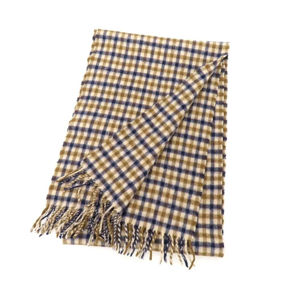 【中古】アクアスキュータム Aquascutum ウール チェック マフラー ベージュxブラウン×ネイビー【 状態ランクB 】【 メンズ 】
