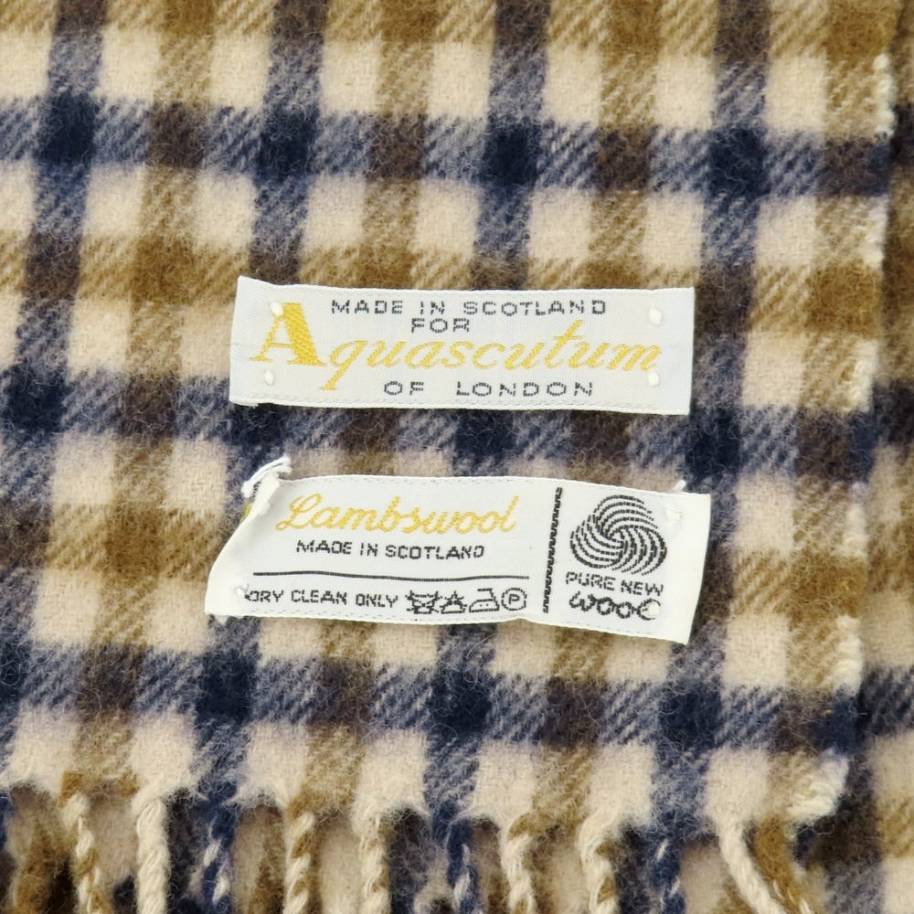 【中古】アクアスキュータム Aquascutum ウール チェック マフラー ベージュxブラウン×ネイビー【 状態ランクB 】【 メンズ 】