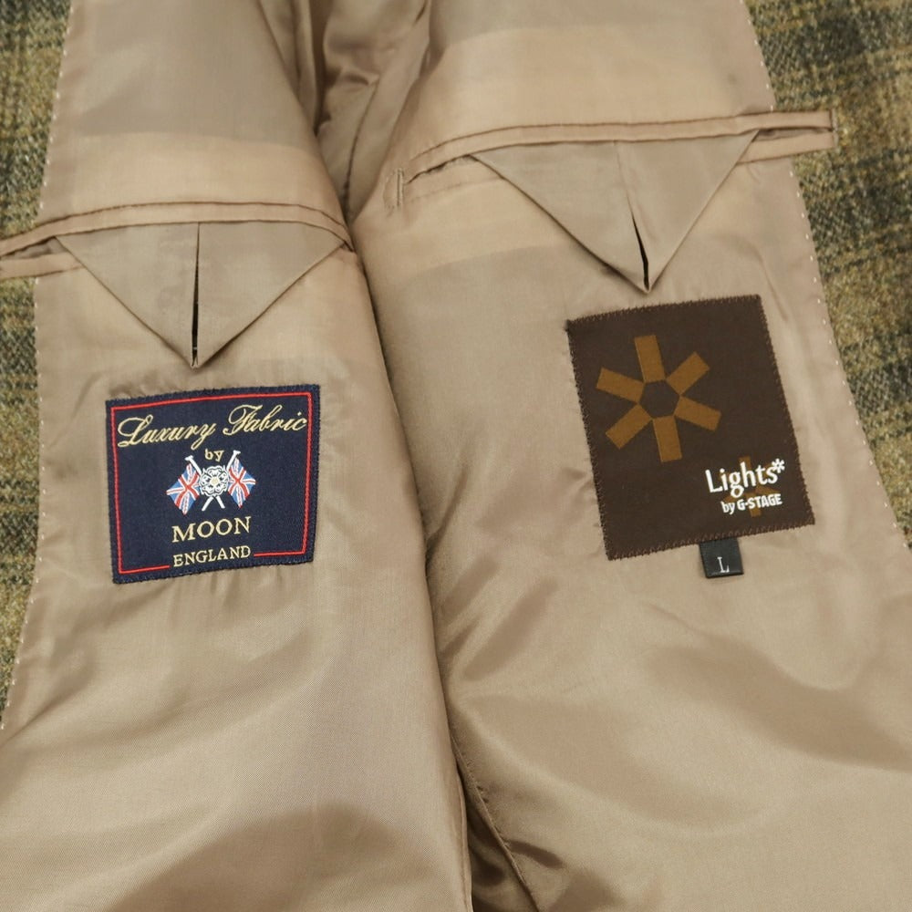 【中古】ジーステージ g-stage MOON社ウール チェック チェスターフィールドコート カーキベージュxグレー【 L 】【 状態ランクA 】【 メンズ 】