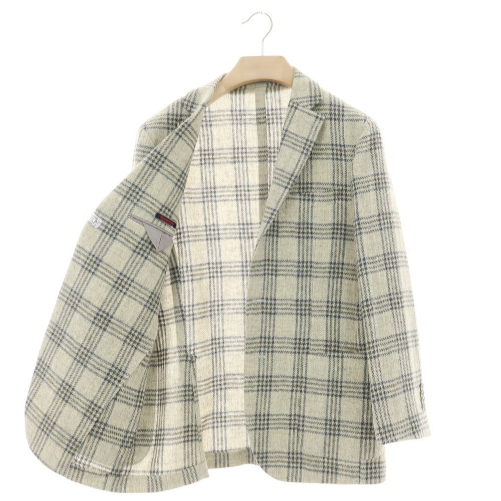 【中古】サルトリアピスケス Sartoria Pisthes ウール チェック 3B テーラードジャケット グレーベージュxネイビー【 48 】【 状態ランクB 】【 メンズ 】