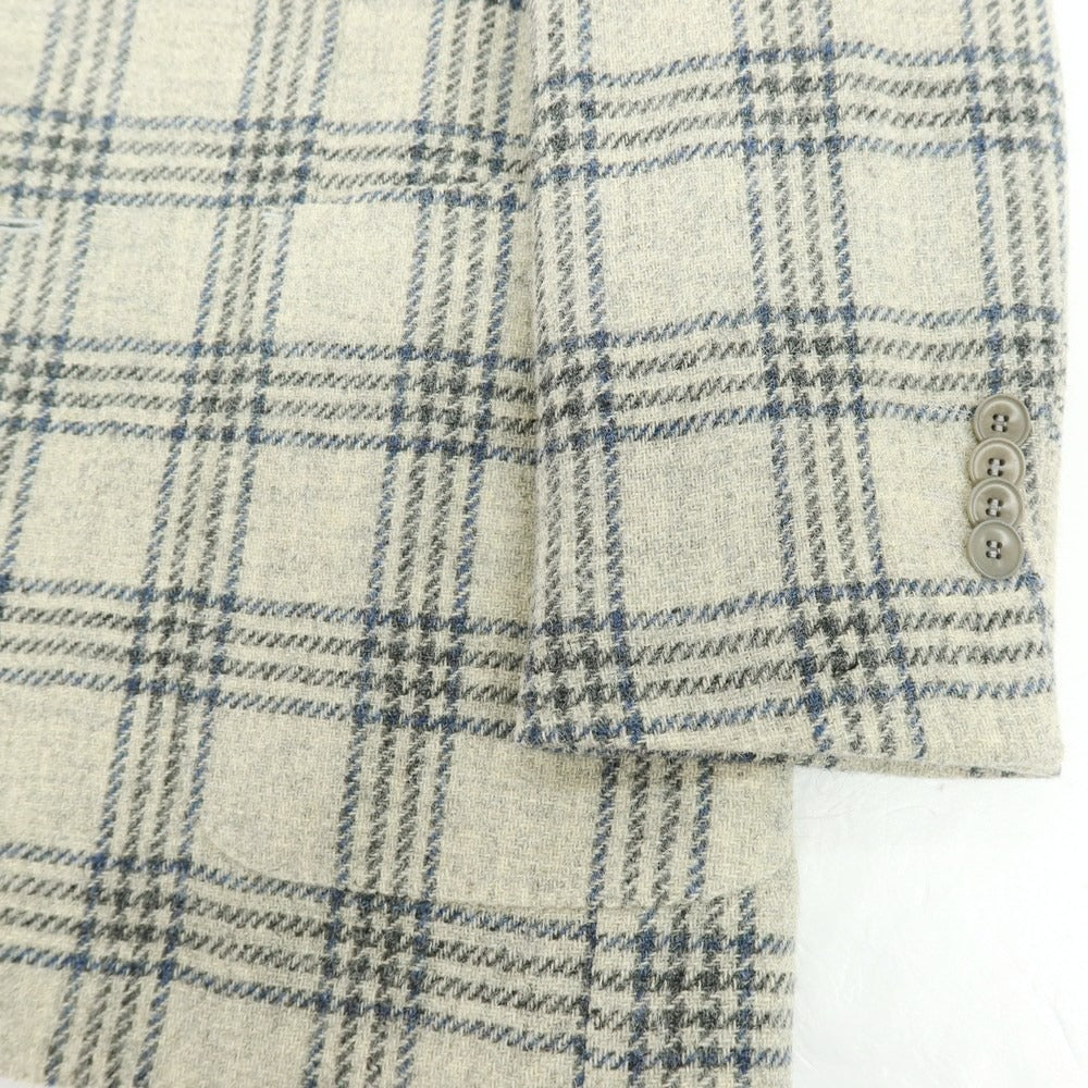 【中古】サルトリアピスケス Sartoria Pisthes ウール チェック 3B テーラードジャケット グレーベージュxネイビー【 48 】【 状態ランクB 】【 メンズ 】