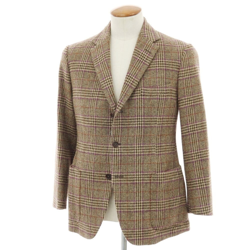 【中古】クリケット CRICKET × Fukurou ウール チェック 3B テーラードジャケット ベージュxブラウン×パープル【 48 】【 状態ランクB 】【 メンズ 】