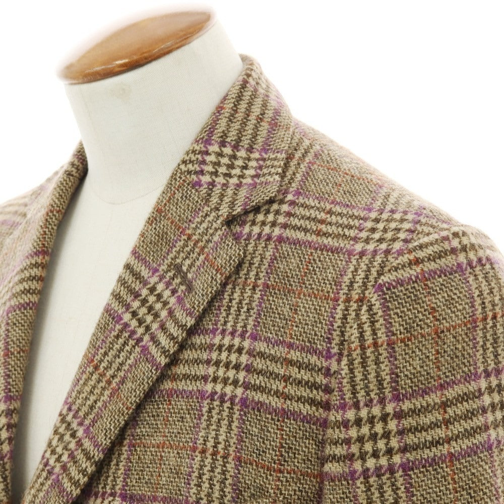 【中古】クリケット CRICKET × Fukurou ウール チェック 3B テーラードジャケット ベージュxブラウン×パープル【 48 】【 状態ランクB 】【 メンズ 】