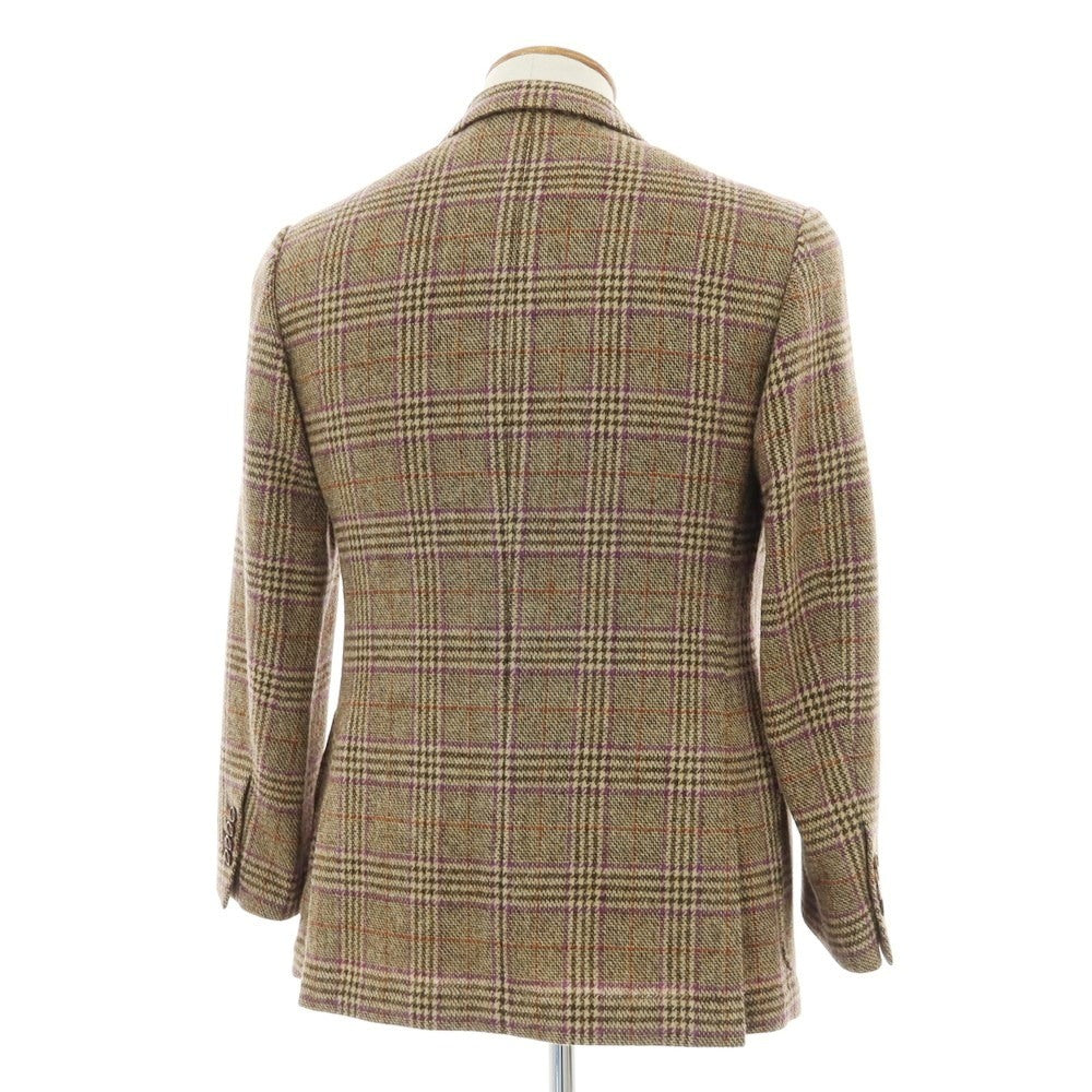 【中古】クリケット CRICKET × Fukurou ウール チェック 3B テーラードジャケット ベージュxブラウン×パープル【 48 】【 状態ランクB 】【 メンズ 】
