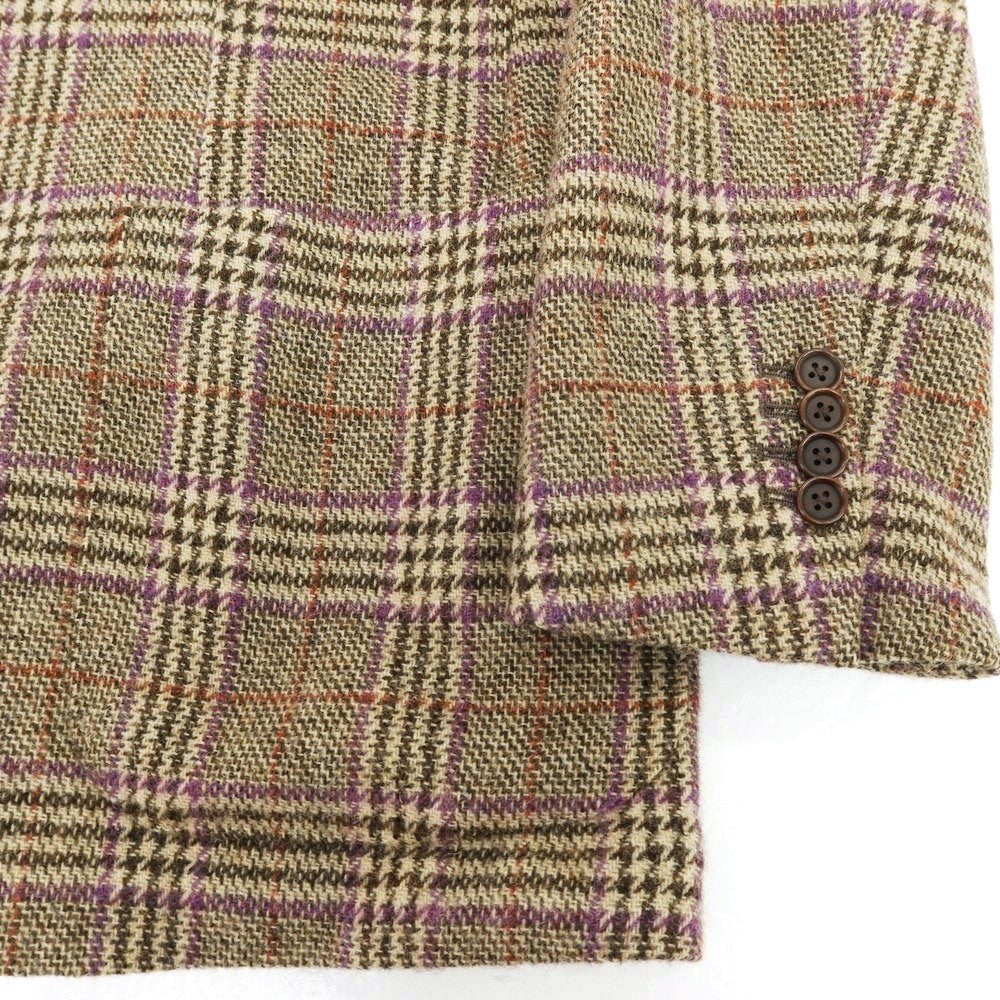 【中古】クリケット CRICKET × Fukurou ウール チェック 3B テーラードジャケット ベージュxブラウン×パープル【 48 】【 状態ランクB 】【 メンズ 】