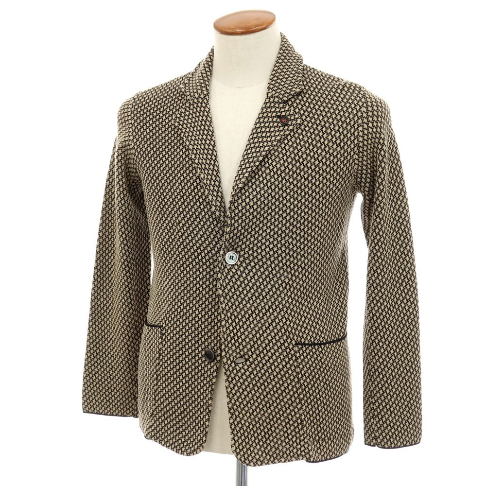 【中古】【未使用】ジェイワークス J.WORKS アクリルナイロンコットン 2B ニットジャケット ベージュxブラック【サイズ46】【 状態ランクS 】【 メンズ 】