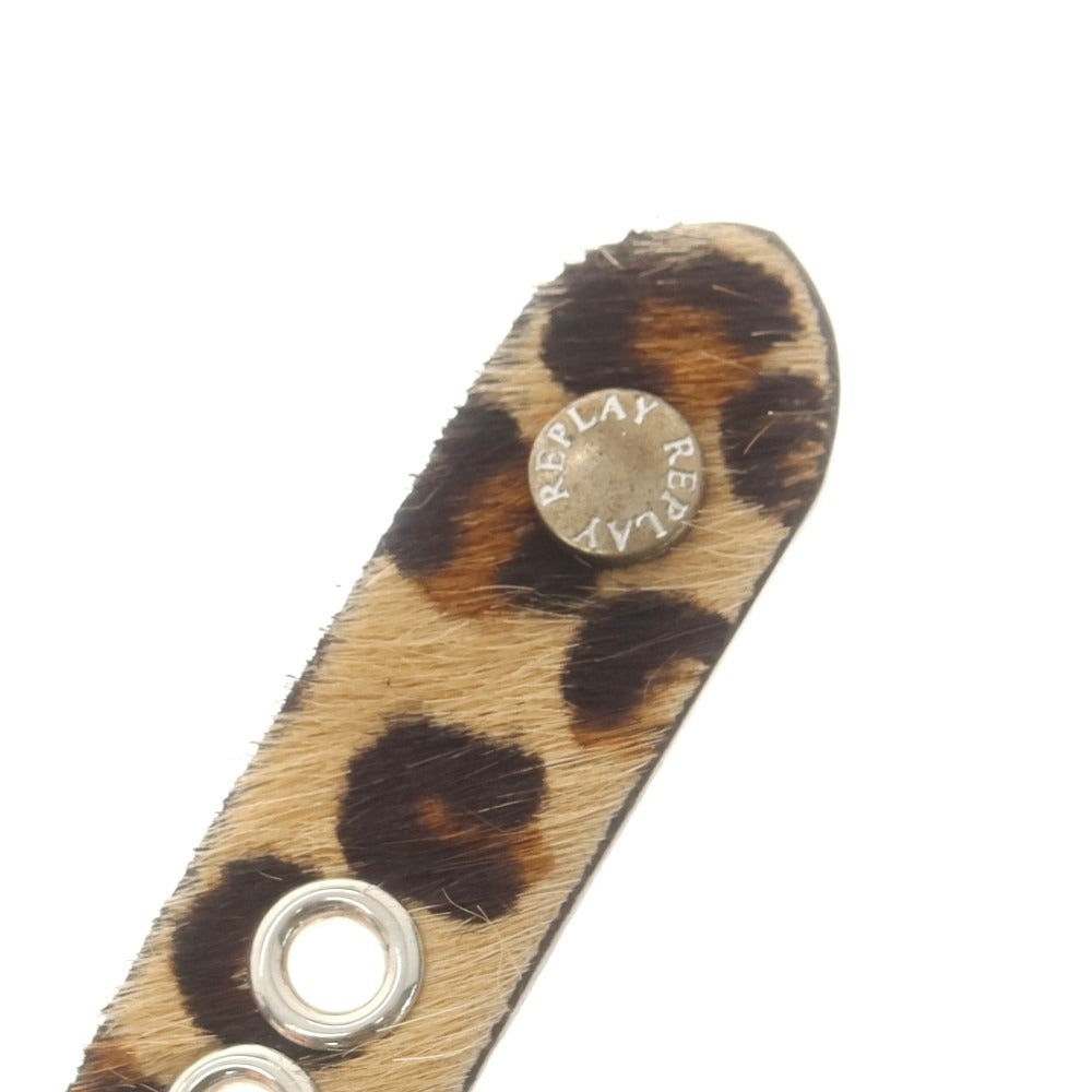 【中古】【未使用】リプレイ REPLAY ハラコレザー レオパード柄 ベルト ベージュxブラウン×シルバー【 80(紙タグ表記) 】【 状態ランクS 】【 メンズ 】