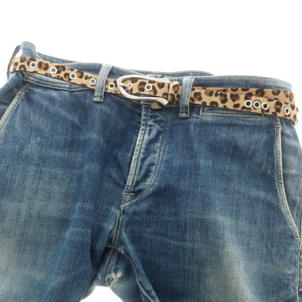 【中古】【未使用】リプレイ REPLAY ハラコレザー レオパード柄 ベルト ベージュxブラウン×シルバー【 80(紙タグ表記) 】【 状態ランクS 】【 メンズ 】