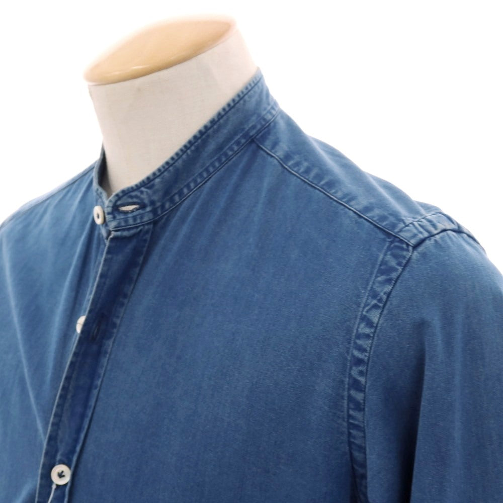 【中古】ジャンネット giannetto コットン ダンガリー バンドカラー カジュアルシャツ ブルー【 XS 】【 状態ランクC 】【 メンズ 】