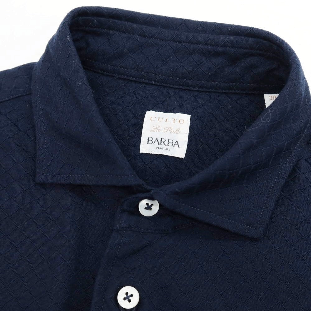 【中古】バルバ BARBA CLUTO コットン ワイドカラー カジュアルシャツ ネイビー【 38 】【 状態ランクB 】【 メンズ 】