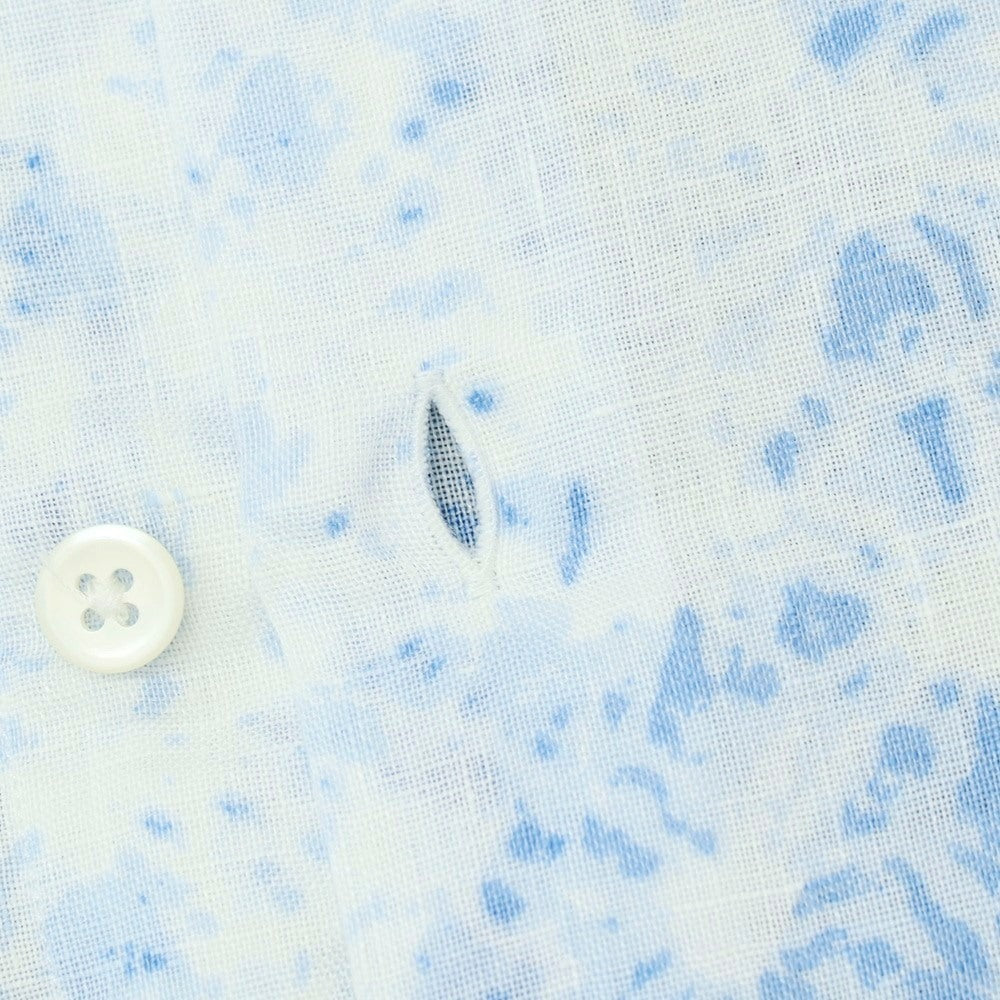 【中古】バグッタ Bagutta リネン系 花柄 ホリゾンタルカラー カジュアルシャツ ホワイトxブルー【サイズS】【 状態ランクB 】【 メンズ 】