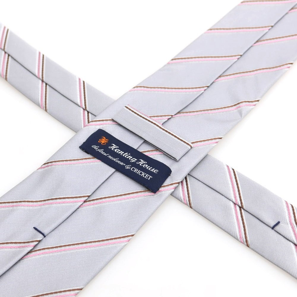 【中古】クリケット CRICKET シルク ストライプ柄ネクタイ ライトグレーxピンク【 状態ランクB 】【 メンズ 】