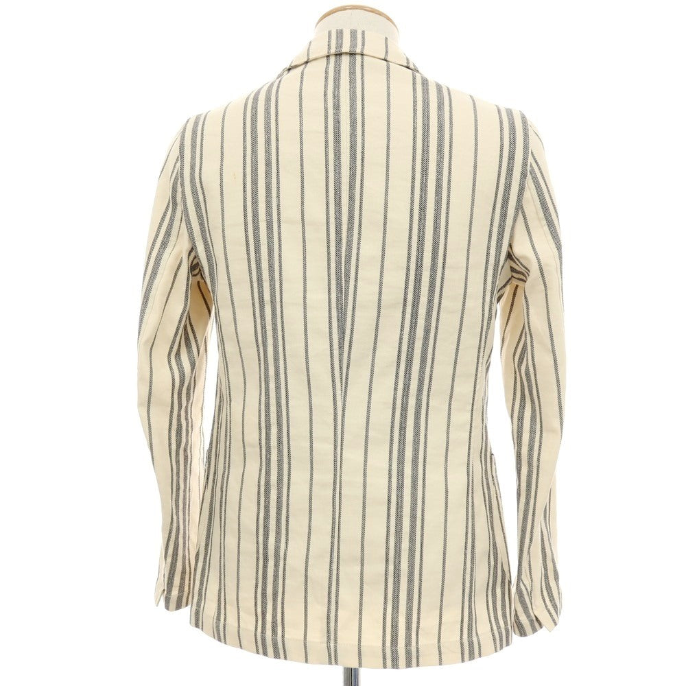 【中古】ラルディーニ LARDINI コットンリネン ストライプ 3B カジュアルジャケット アイボリーxネイビー【サイズ44】【 状態ランクB 】【 メンズ 】