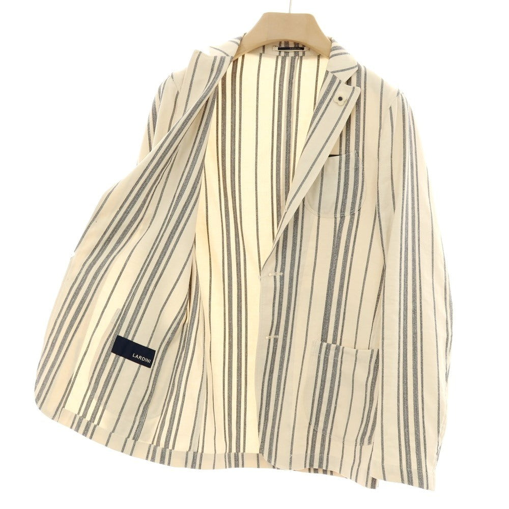 【中古】ラルディーニ LARDINI コットンリネン ストライプ 3B カジュアルジャケット アイボリーxネイビー【サイズ44】【 状態ランクB 】【 メンズ 】