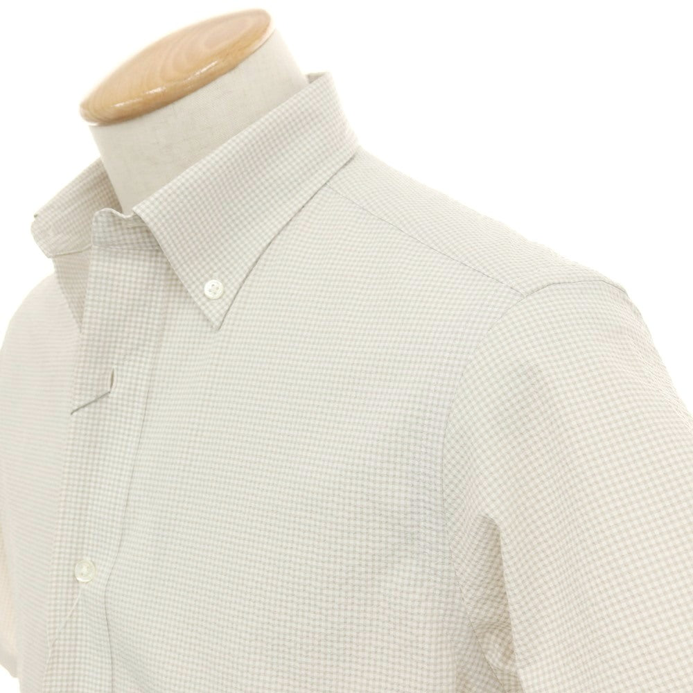 【中古】【未使用】ア デイ イン ザ ライフ ユナイテッドアローズ a day in the life united arrows ポリエステル シアサッカー ギンガムチェック ボタンダウン 半袖シャツ ライトグレーxホワイト【サイズS】【 状態ランクS 】【 メンズ 】