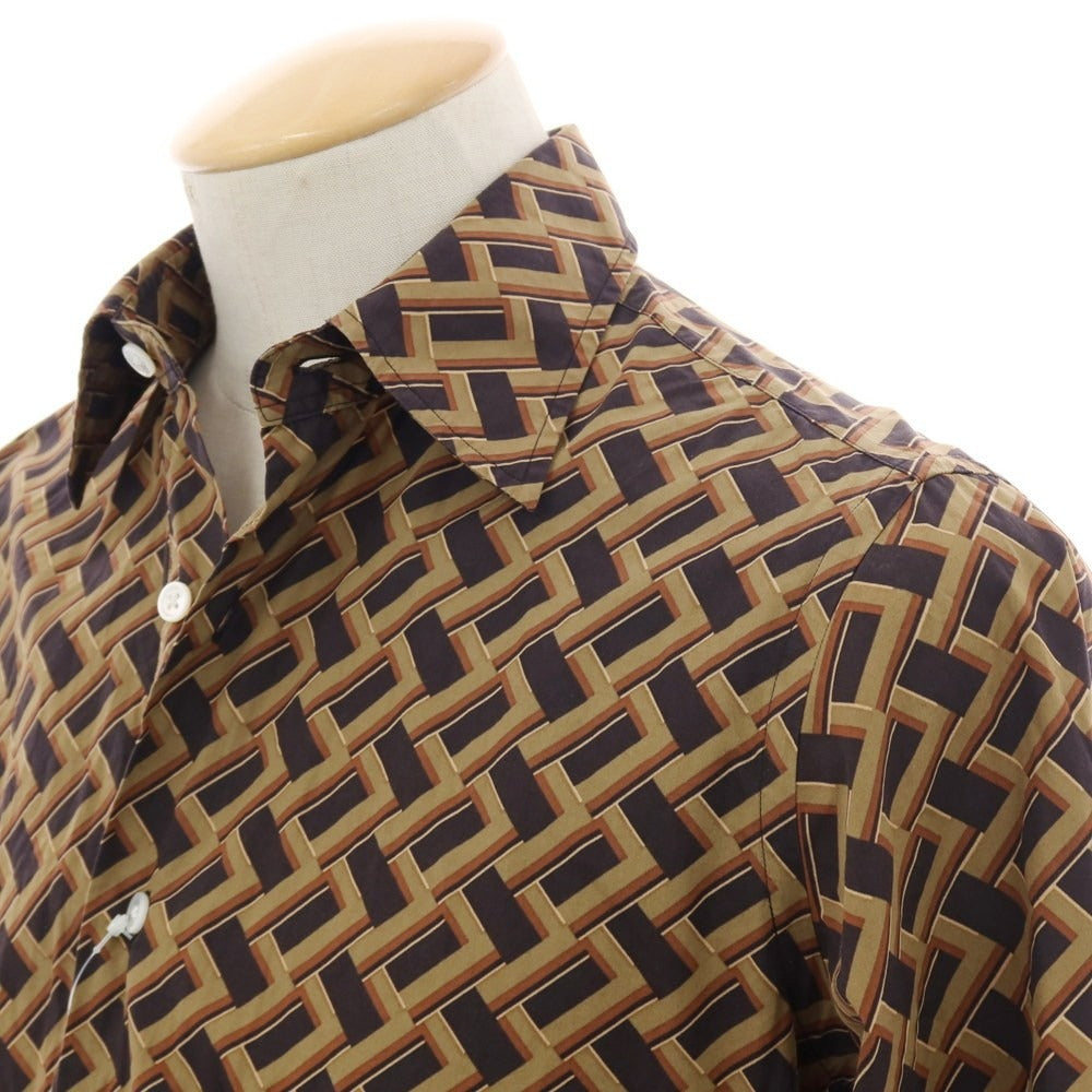 【中古】トゥモローランド TOMORROWLAND PILGRIM コットン レギュラーカラー カジュアルシャツ カーキオリーブ系xブラウン【 S 】【 状態ランクB 】【 メンズ 】