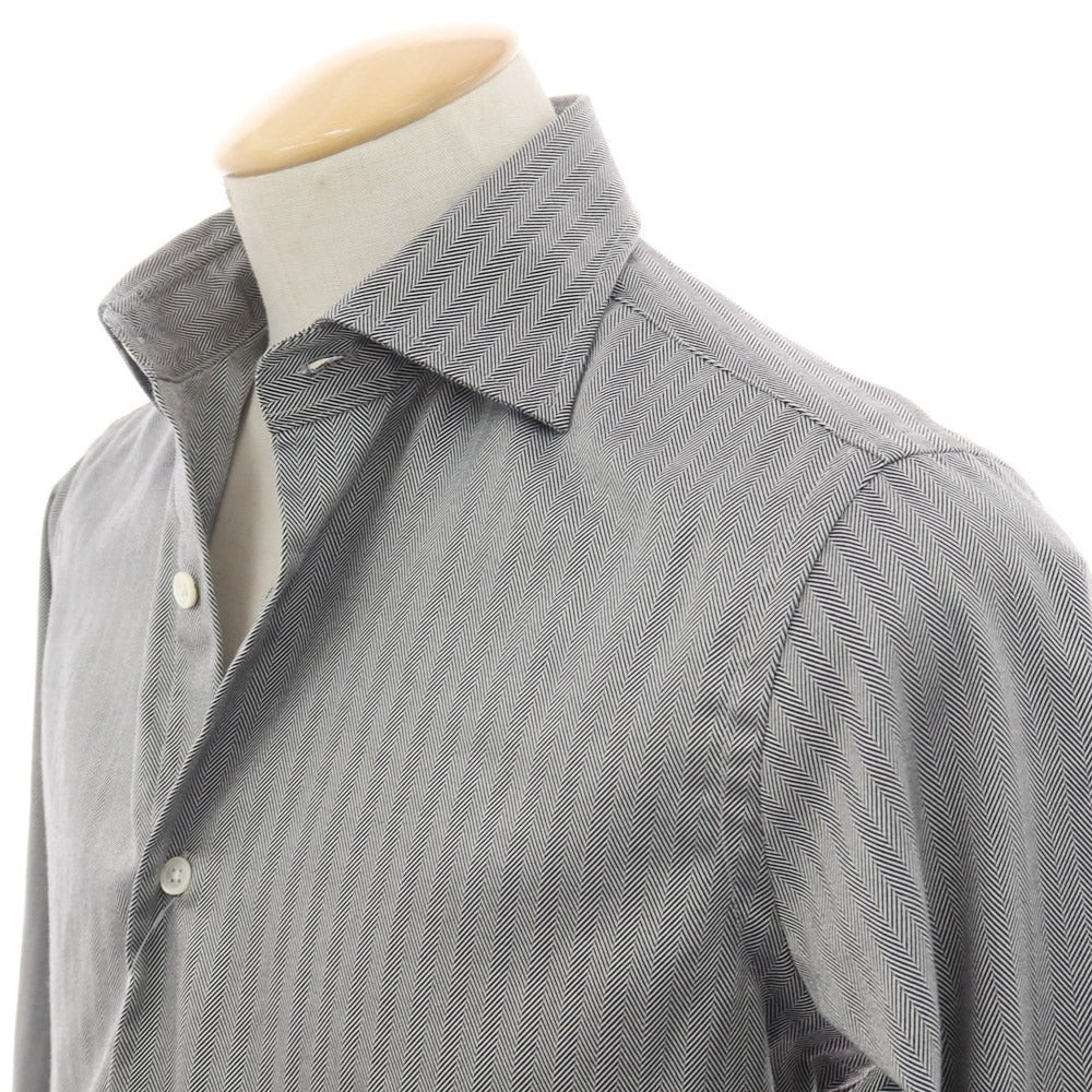 【中古】トゥモローランド TOMORROWLAND PILGRIM コットン ヘリンボーン セミワイドカラー ドレスシャツ ブラックxホワイト【 37 】【 状態ランクB 】【 メンズ 】