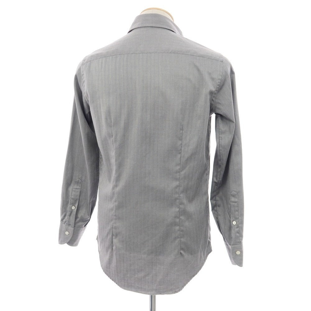 【中古】トゥモローランド TOMORROWLAND PILGRIM コットン ヘリンボーン セミワイドカラー ドレスシャツ ブラックxホワイト【 37 】【 状態ランクB 】【 メンズ 】