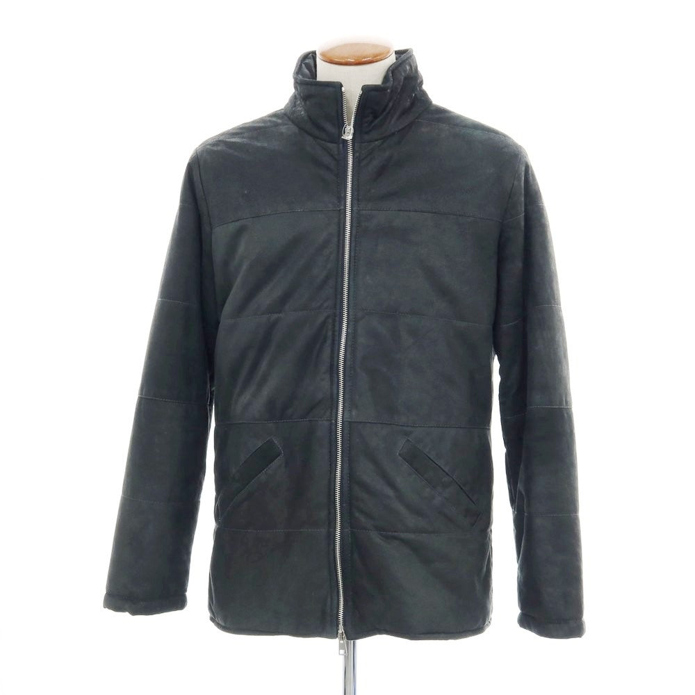 【中古】ジョルジオブラット GIORGIO BRATO ユーズド加工 中綿入り スタンドカラー ダブルジップ レザーブルゾン ブラックグリーン【 48 】【 状態ランクC 】【 メンズ 】