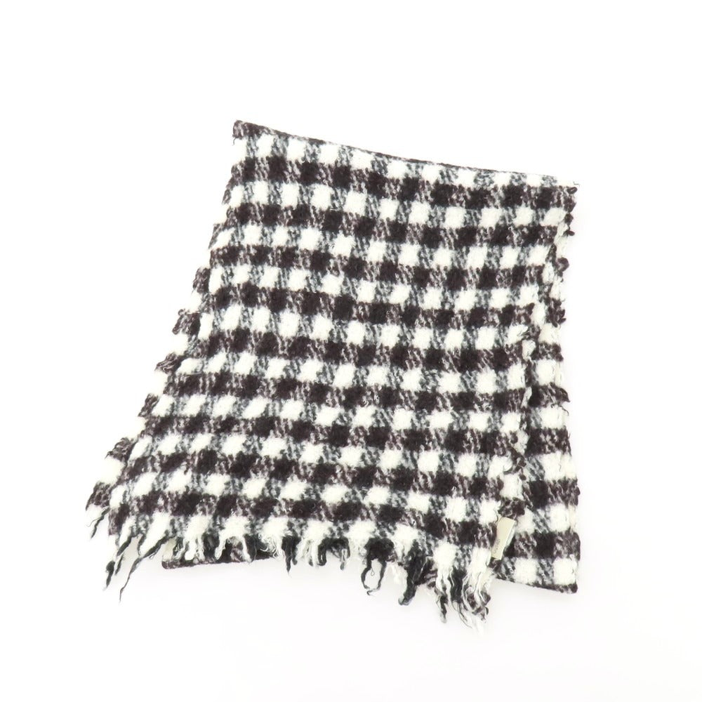 【中古】デスティン destin ウールナイロンカシミヤ チェック マフラー ホワイトxブラウン【 状態ランクC 】【 ユニセックス 】