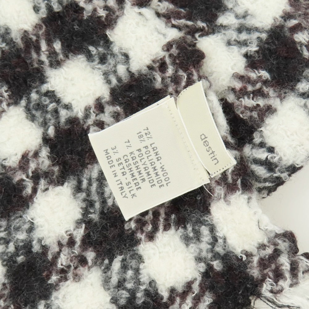 【中古】デスティン destin ウールナイロンカシミヤ チェック マフラー ホワイトxブラウン【 状態ランクC 】【 ユニセックス 】