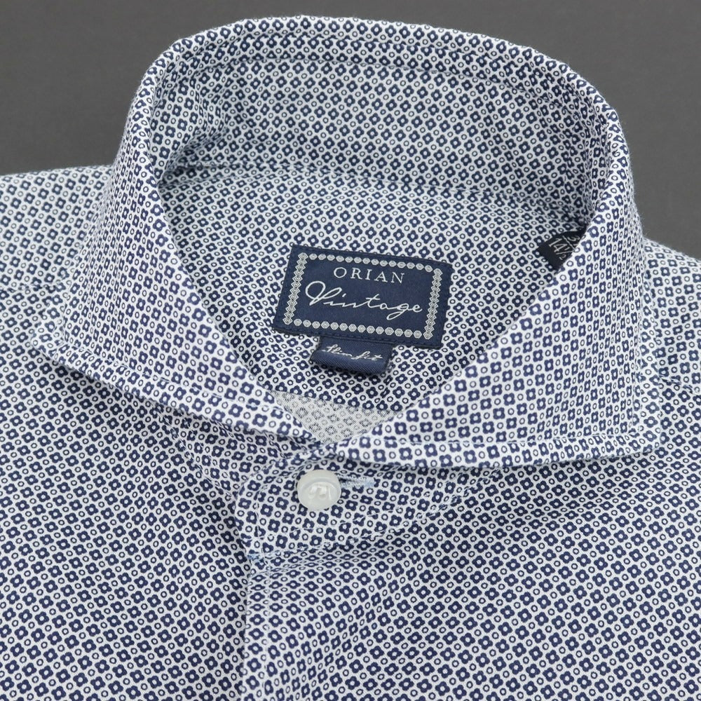 【中古】オリアン ORIAN コットン ホリゾンタルカラー カジュアルシャツ ネイビーxホワイト【 37 】【 状態ランクA 】【 メンズ 】