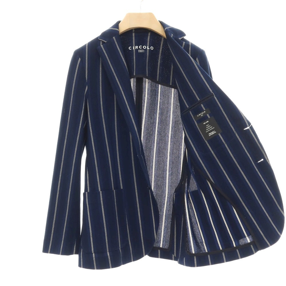 【中古】チルコロ1901 CIRCOLO 1901 コットン ジャージー ストライプ 2B カジュアルジャケット ネイビーxホワイト【サイズ46】【 状態ランクB 】【 メンズ 】