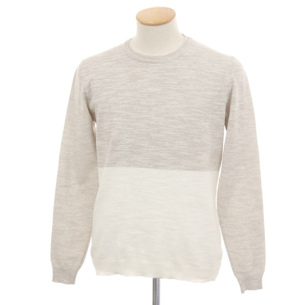 【中古】メッサジェリエ MESSAGERIE コットン クルーネック プルオーバーニット グレージュxホワイト【サイズS】【 状態ランクA 】【 メンズ 】