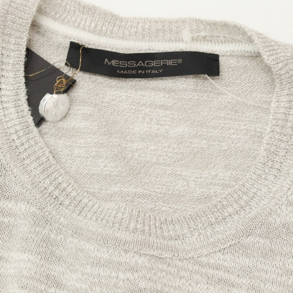 【中古】メッサジェリエ MESSAGERIE コットン クルーネック プルオーバーニット グレージュxホワイト【サイズS】【 状態ランクA 】【 メンズ 】