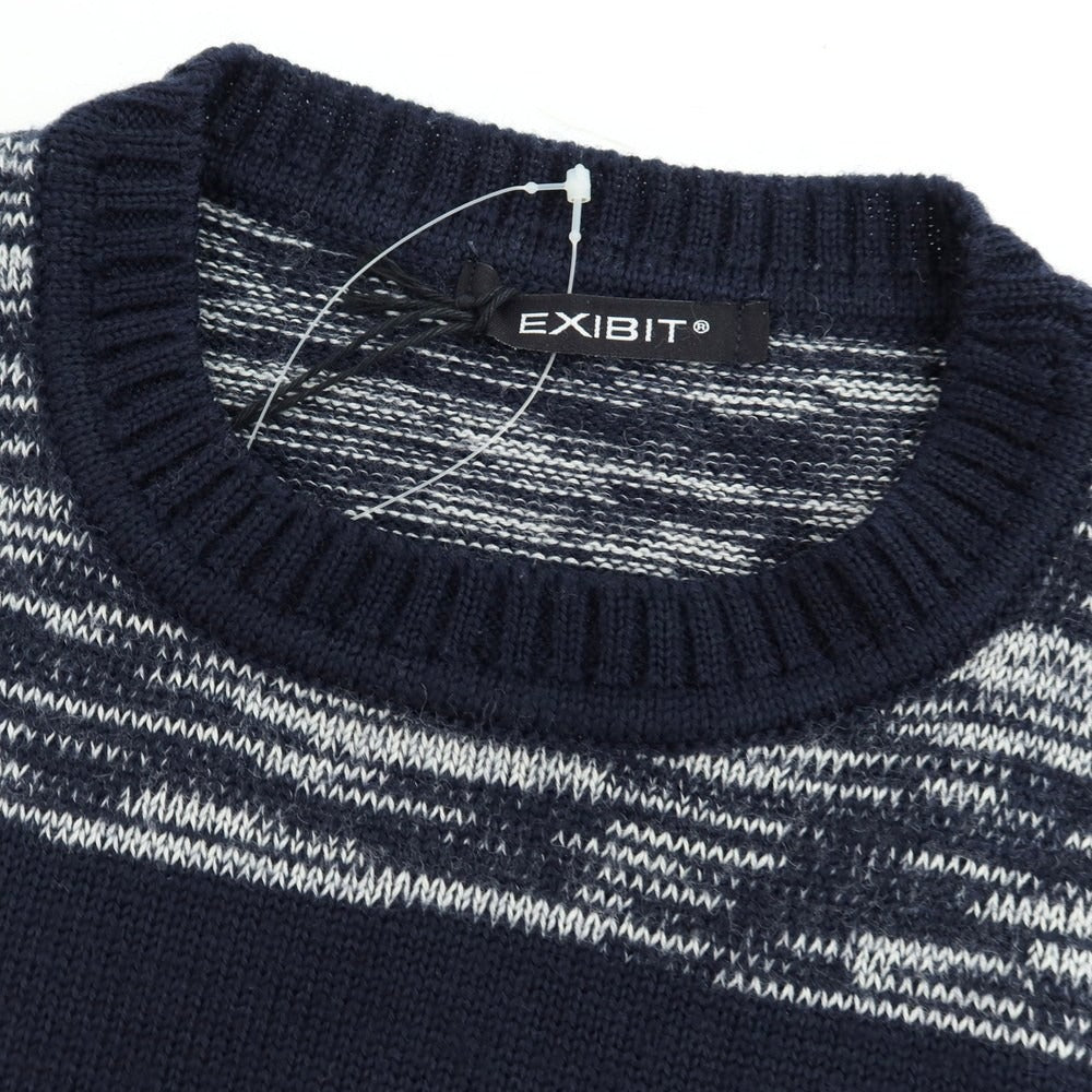 【中古】エグジビット EXIBIT ウールアクリル クルーネック プルオーバーニット ネイビーxホワイト【 M 】【 状態ランクA 】【 メンズ 】