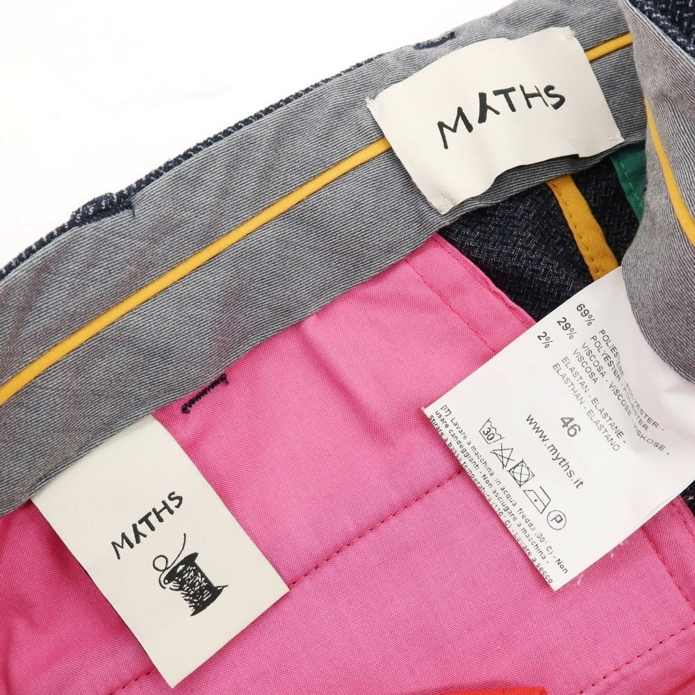 【中古】ミース MYTHS COLORED CHAIN ストレッチ ポリエステルレーヨン カジュアルスラックスパンツ ネイビーxグレー【 46 】【 状態ランクA 】【 メンズ 】