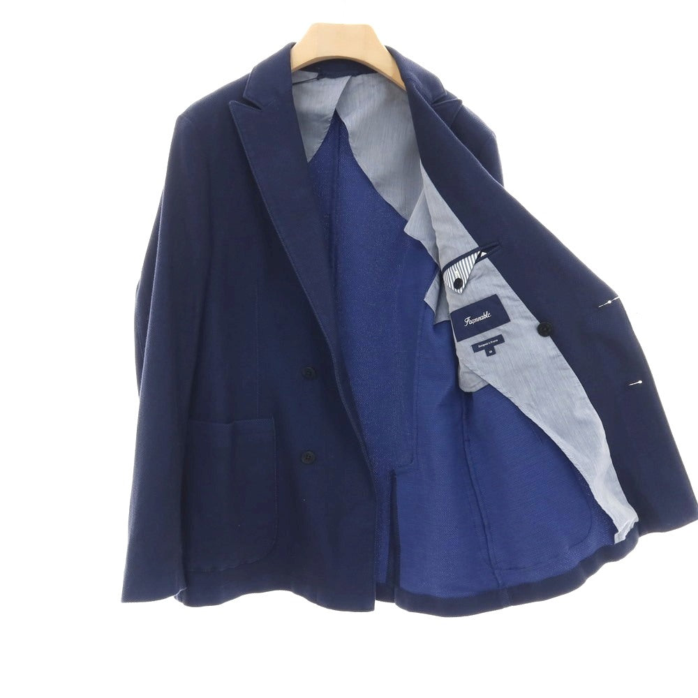 【中古】ファッソナブル Faconnable コットンポリウレタン ダブル4B テーラードジャケット ネイビー【サイズ50】【 状態ランクB 】【 メンズ 】