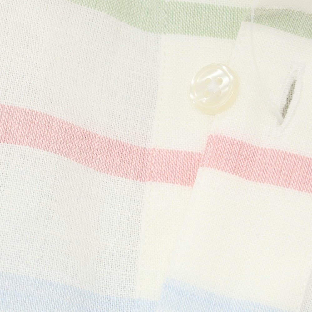 【中古】ファッソナブル Faconnable CLUB コットンリネン ボーダー プルオーバー カジュアルシャツ ホワイトxマルチカラー【 M 】【 状態ランクA 】【 メンズ 】