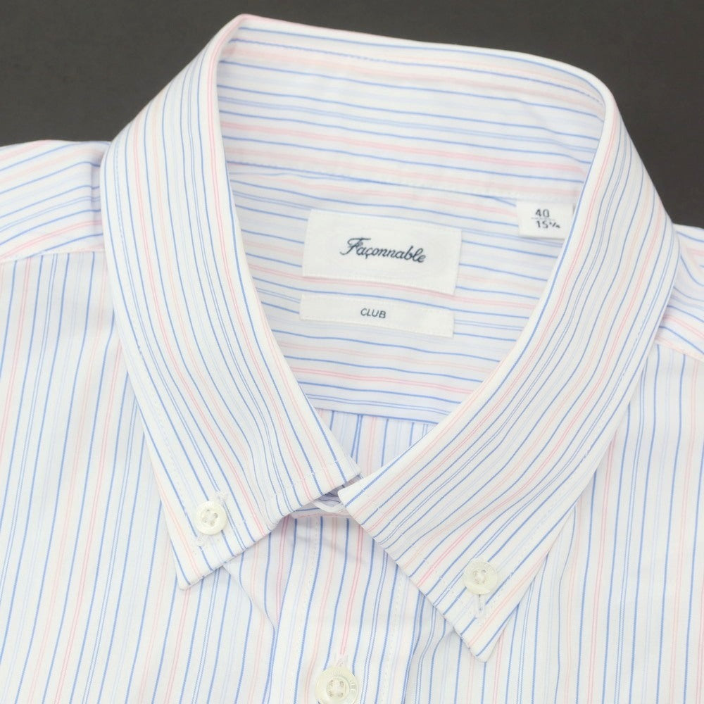 【中古】ファッソナブル Faconnable CLUB コットン ストライプ ボタンダウン カジュアルシャツ ホワイトxブルー【 40 】【 状態ランクA 】【 メンズ 】
