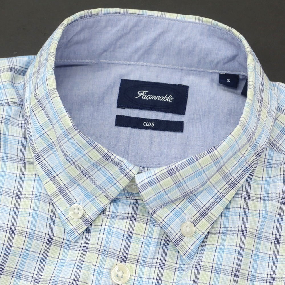 【中古】ファッソナブル Faconnable CLUB コットン チェック ボタンダウン カジュアルシャツ ブルーxライトグリーン【 S 】【 状態ランクA 】【 メンズ 】