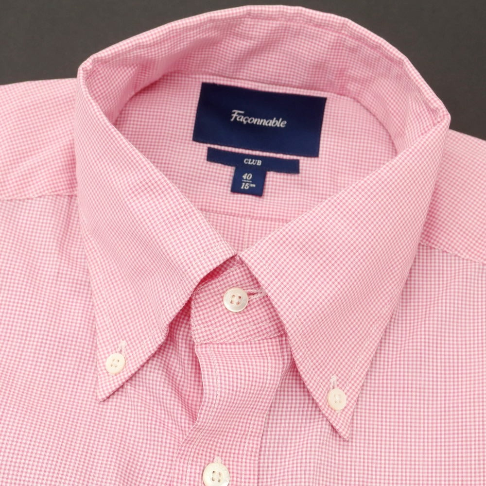 【中古】ファッソナブル Faconnable CLUB コットン チェック ボタンダウン カジュアルシャツ ピンクxホワイト【 40 】【 状態ランクA 】【 メンズ 】