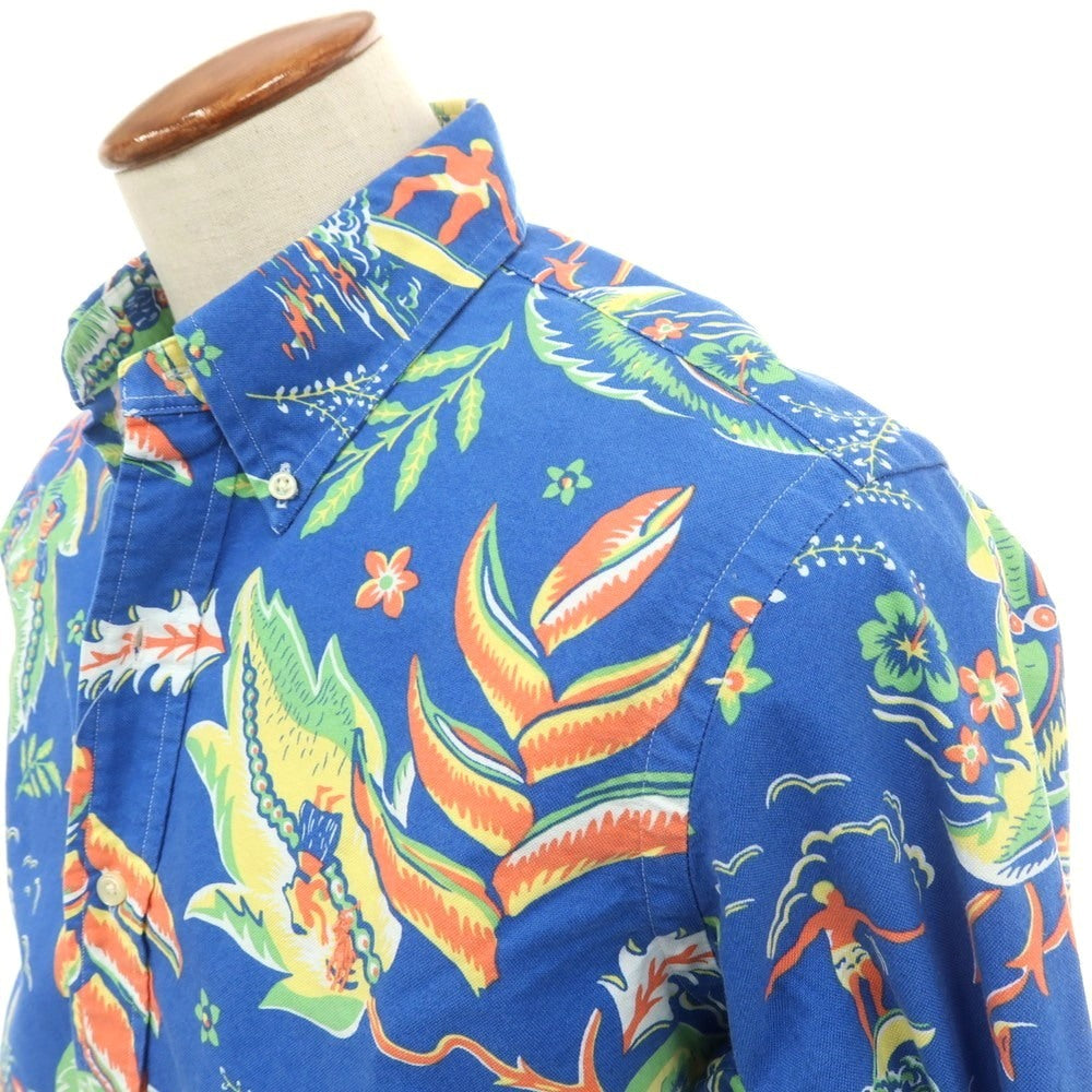 【中古】【未使用】ラルフローレン RALPH LAUREN コットン アロハ柄 ボタンダウン カジュアルシャツ ブルーxマルチカラー【 M 】【 状態ランクS 】【 メンズ 】