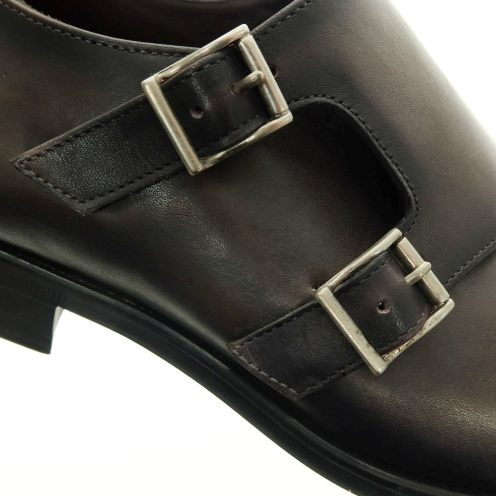 【中古】【未使用】インテレッサ INTERESSA ダブルモンク ドレスシューズ ブラックxカーキ【 8 】【 状態ランクS 】【 メンズ 】