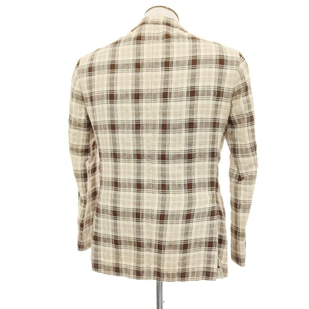 【中古】エルビーエム1911 L.B.M.1911 リネンコットン チェック テーラードジャケット アイボリーxブラウン【サイズ50】【 状態ランクD 】【 メンズ 】