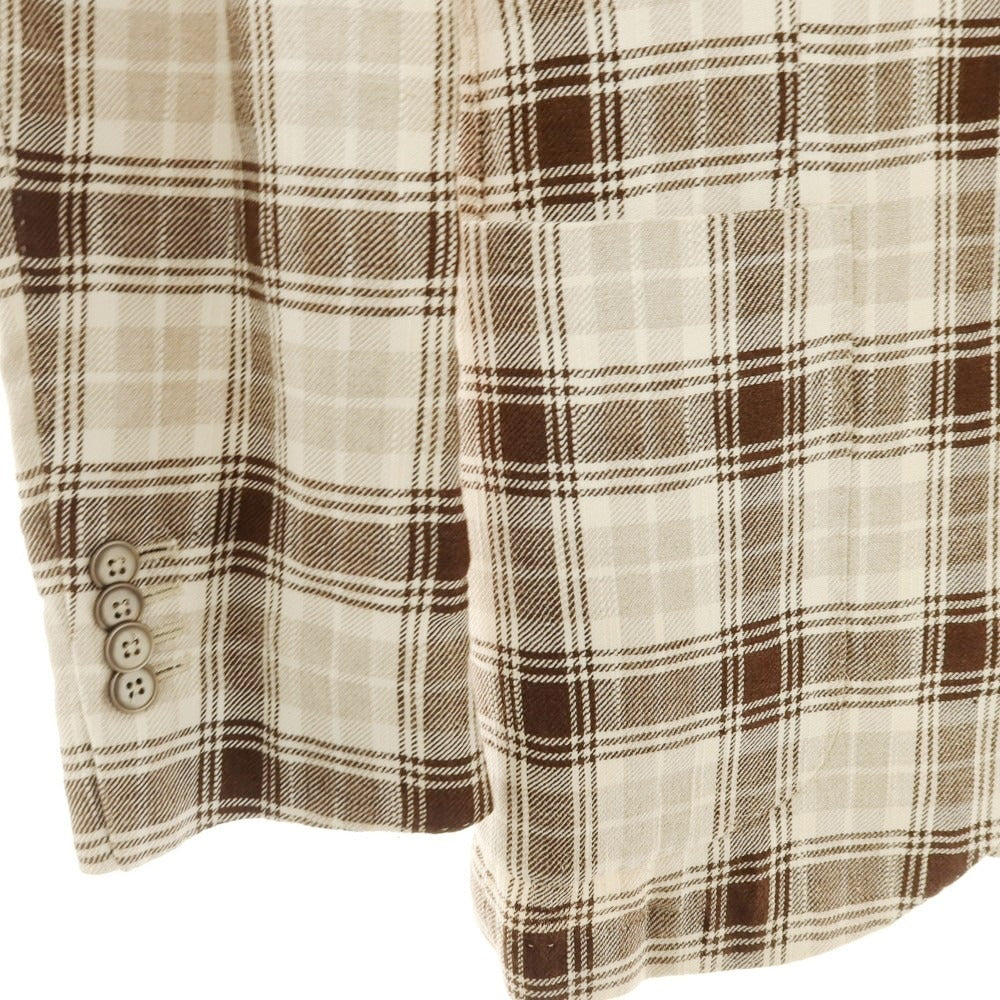 【中古】エルビーエム1911 L.B.M.1911 リネンコットン チェック テーラードジャケット アイボリーxブラウン【サイズ50】【 状態ランクD 】【 メンズ 】