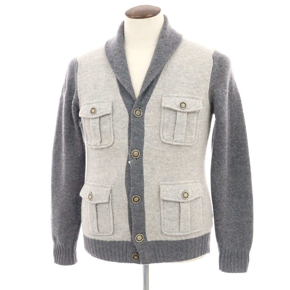 【中古】グランサッソ GRAN SASSO ウール ショールカラー カーディガン グレーxライトグレー【 50 】【 状態ランクC 】【 メンズ 】