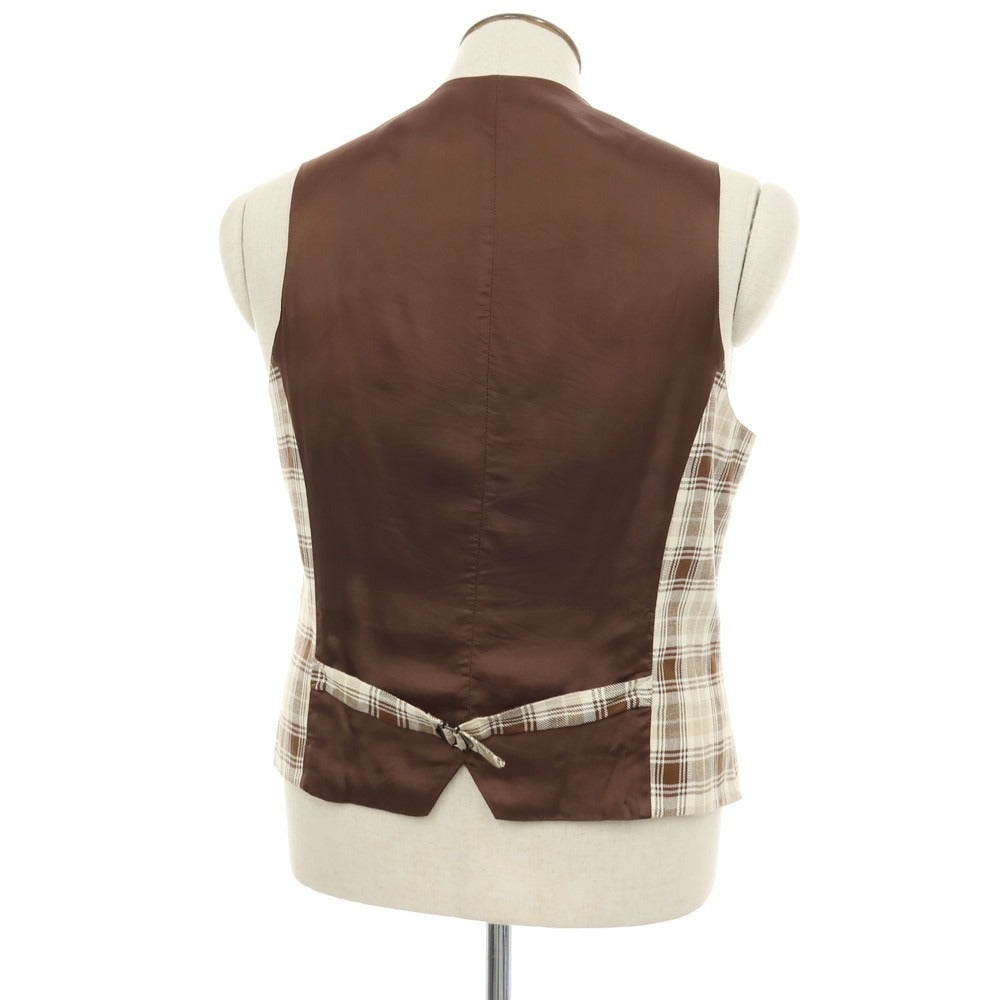 【中古】エルビーエム1911 L.B.M.1911 リネンコットン チェック カジュアル系ジレ ベスト ブラウンxベージュ【サイズ52 R】【 状態ランクB 】【 メンズ 】