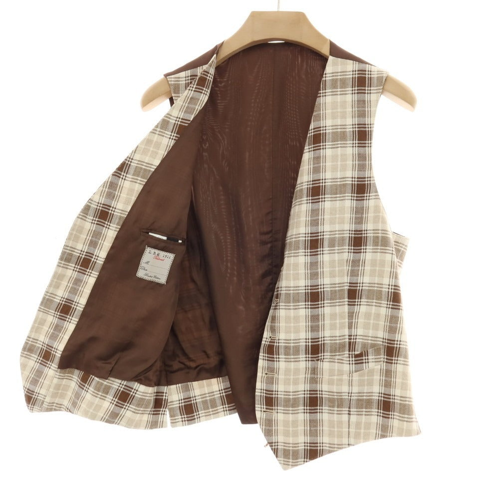 【中古】エルビーエム1911 L.B.M.1911 リネンコットン チェック カジュアル系ジレ ベスト ブラウンxベージュ【サイズ52 R】【 状態ランクB 】【 メンズ 】